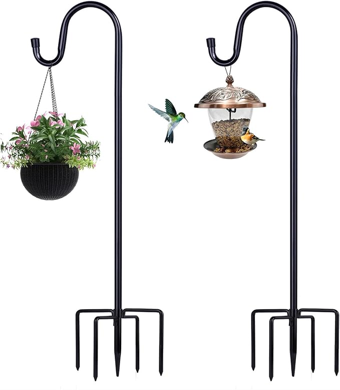 Shepherd Hooks - 2 Pack 46 Inch Bird Feeder Pole with 5 Prongs Base for Hanging Lantern, Hummingbird, Lightweight Plant, Shepherds Hook for Outside