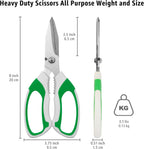 8-Inch Heavy Duty Utility Scissors All Purpose, Serrated Blade, Green Comfort Grip for Cutting Carpet, Cardboard, Leather, Fabric, Multipurpose Sharp Shears for Kitchen, Garden, Office, Carft