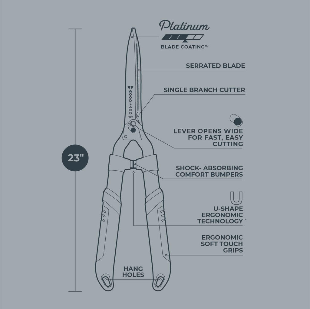 Woodland Tools Heavy Duty Hedge Shears, 25 Inch Manual Hedge Clippers with 10 Inch Lever-Assist Blades and Non Stick Coating, Branch Trimmer for Dense Shrubs and Overgrown Hedges
