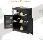 COSTWAY Bathroom Storage Cabinet, Wooden Side Storage Organizer with Louver Doors & Removable Shelf, Freestanding Floor Cabinet for Living Room, Kitchen, Entryway (Black)
