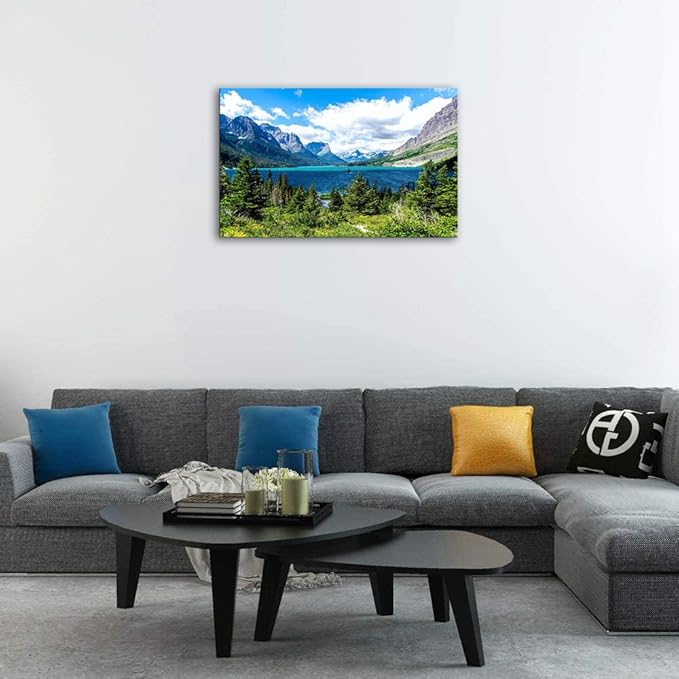 SKASNFAI Glacier National Park Wall Art Lake Mountains Pictures Framed Canvas Prints Artwork for Living room Bedroom Office Ready to Hang (20x30 inch)