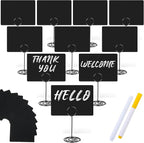 TecUnite 12 Pcs Mini Chalkboard Signs, 4"x3" Small Chalkboard Label with Metal Stand 2 Water Based Chalk for Food Buffet Tabletop Blackboard Sign for Party Bakery(Black,3.4 x 1.6 in)