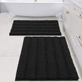 H.VERSAILTEX 2 Piece Bathroom Set - Super Absorbent Chenille Striped Bath Mats - Non Skid Machine Wash Dry Rugs for Bathroom Floor (Black, 24 x 36 Plus 20 x 32 - Inches)