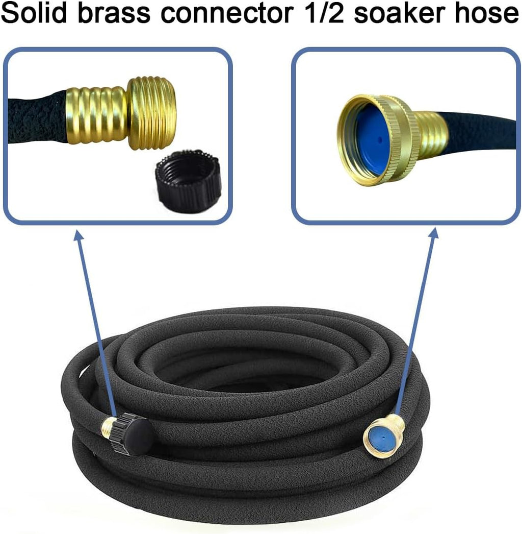 1/2inch 50ft Garden Soaker Hose Solid Brass Connector Heavy Duty Water Hose Perfect for Garden, Vegetable Leakproof Lightweight 50 FT Soaker Hose