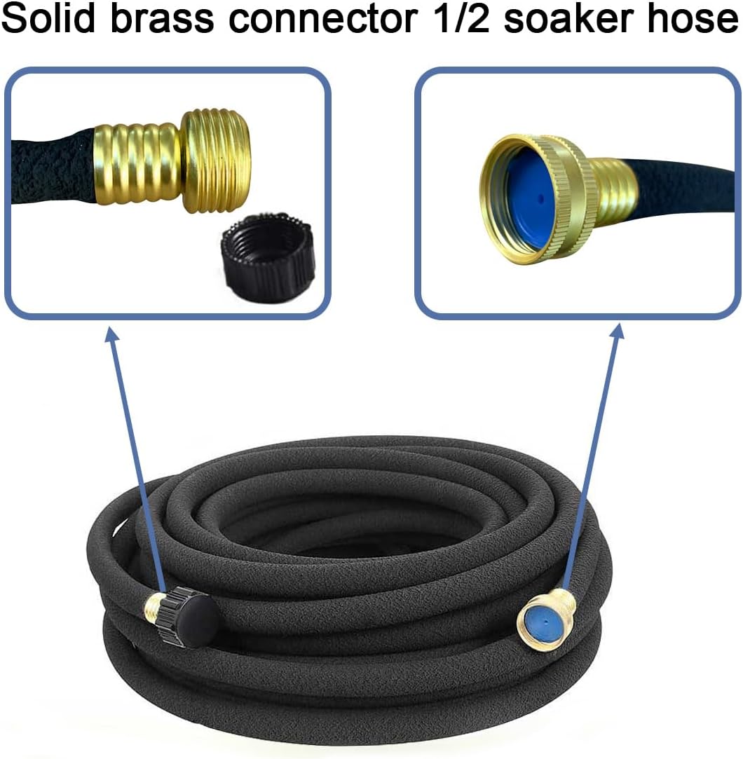 1/2inch 50ft Garden Soaker Hose Solid Brass Connector Heavy Duty Water Hose Perfect for Garden, Vegetable Leakproof Lightweight 50 FT Soaker Hose