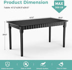 47.2 Inch Solid Wood Dining Table for 4, Mid Century Modern Oak Kitchen Table, Farmhouse Rectangular Dining Room Table for Indoor or Outdoor Use, Easy Assembly, Black