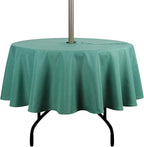 Outdoor Tablecloth Wrinkle-Free Stain Resistant Waterproof Polyester Fabric Table Cover with Zipper Umbrella Hole for Picnic/Party/Dinner/Patio Garden(60inch Round,Zippered,Green)