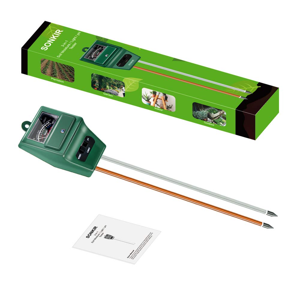 SONKIR Soil pH Meter, MS02 3-in-1 Soil Moisture/Light/pH Tester Gardening Tool Kits for Plant Care, Great for Garden, Lawn, Farm, Indoor & Outdoor Use (Green)
