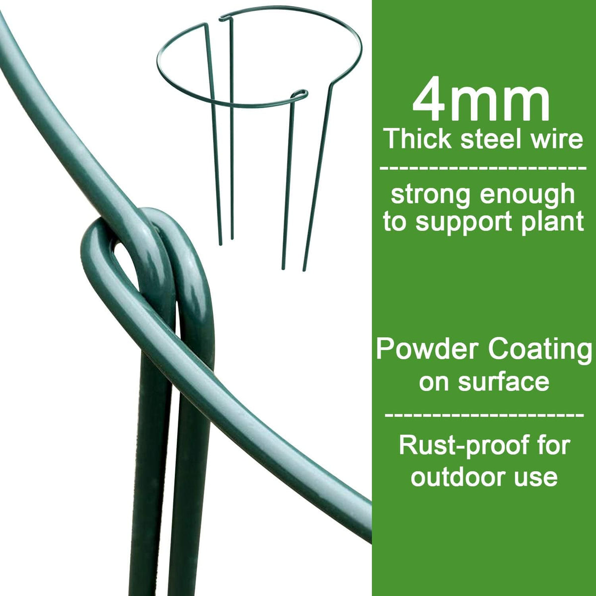 HiGift 8 Pack 24 Inch Plant Support Stakes, 10" Wide x 24" High Half Round Metal Garden Plant Stake Peony Support Cage, Green Plant Support Ring Border for Tomato,Hydrangea,Flower Indoor Outdoor