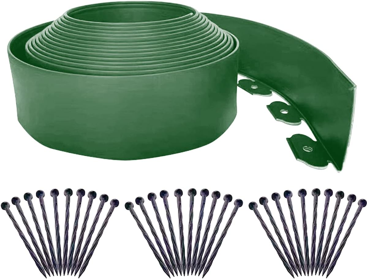 Landscape Edging,33FT Garden Edging Borders [Extra Tall 4IN High] Flexible Lawn Edging Kit with 30pcs Stakes,Mini Plastic Fence for Yard Flowerbeds,Grass-Green