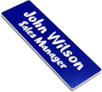 Custom Engraved Name Tag Badges for Business, Personalized Identification with Pin, Magnetic, Adhesive, or Blank Backing, 1"x3", Blue/White Text
