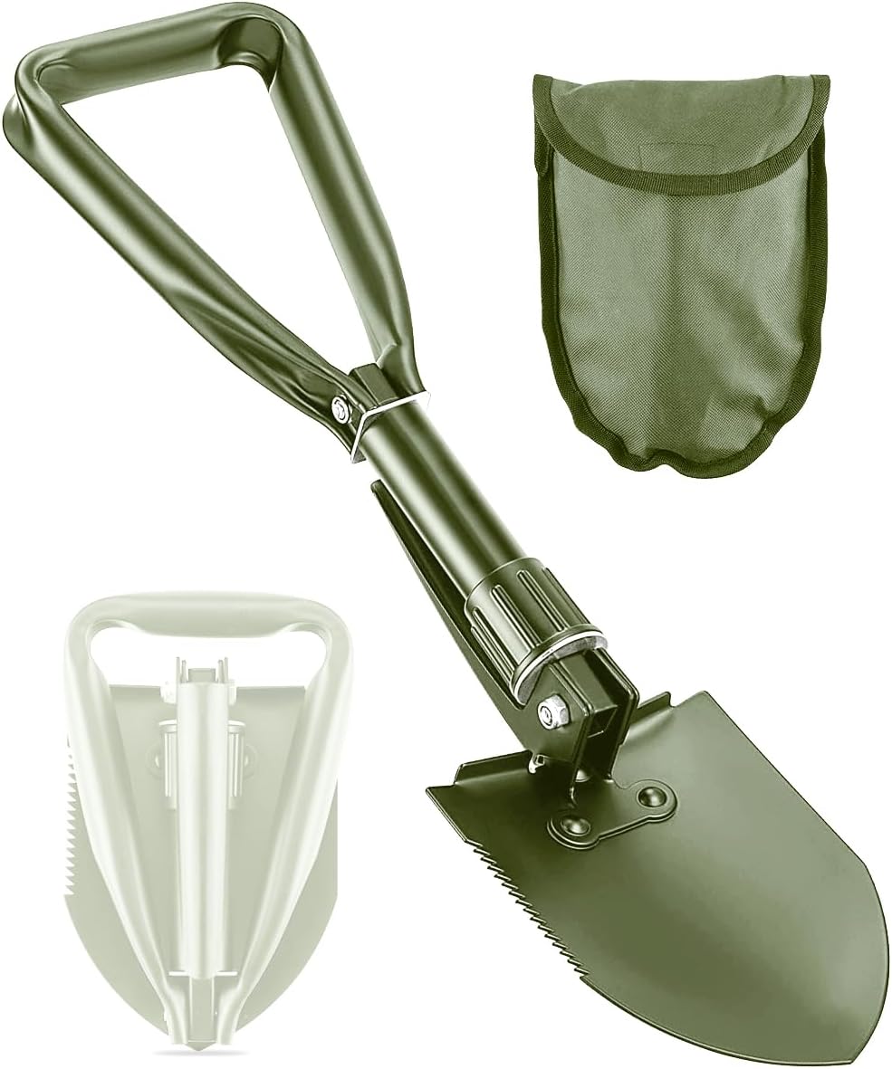 Camping Shovel, 18.5'' Digging Shovel Portable Ergonomic High Carbon Steel Folding Shovel for All Occasions Outdoor Camping Hiking Garden (Green/Silver)