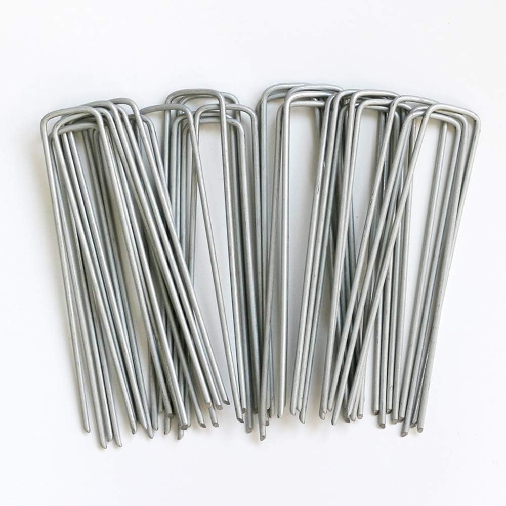 Petgrow 6 Inch Garden Stakes Galvanized Landscape Staples,U-Type Turf Staples for Artificial Grass, Rust Proof Sod Pins Stakes for Securing Fences Weed Barrier, Outdoor Wires Cords Tents Tarps