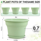 8 Inch Plastic-Flower Pot-for-Indoor Plants, 4 Pack Large Outdoor Planter Pot with Drainage Holes & Saucers, Resin Decorative Garden Pots Planters