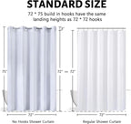 Furlinic 72x75 Waterproof No Hook Needed White Shower Curtain,Soft Polyester Fabric Bathroom Curtain with 10 Rustproof Split Grommet,Light Weighted & Washable, Hotel Style, Standard Size.
