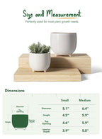 LE TAUCI Ceramic Plant Pots, 5.1 + 6.4 Inch Footed Pots for Plants, Modern Flower Pots for Home and Office, Indoor Planters with Drainage, Reactive Glaze White