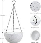 Meowell 8 inch Hanging Planters for Small Indoor Outdoor Plants, 2 Pack Hanging Flower Pots with Drainage Holes and Chain for Garden Porch, Plastic Hanging Baskets for House Plants, Speckled White