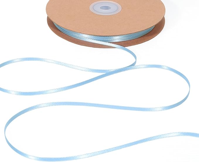 LaRibbons Light Blue Satin Ribbon 1/8 Inch 100 Yards Thin Luxury Double Faced Sky Blue Silk Ribbon for Flower Bouquet Crafts Gift Wrapping Wedding Babyshower Decoration
