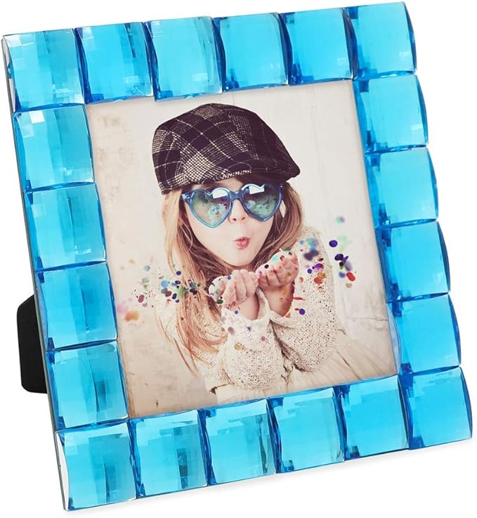 Isaac Jacobs Decorative Sparkling Turquoise Jewel Picture Frame, Photo Display & Home Décor (4x4, Turquoise)