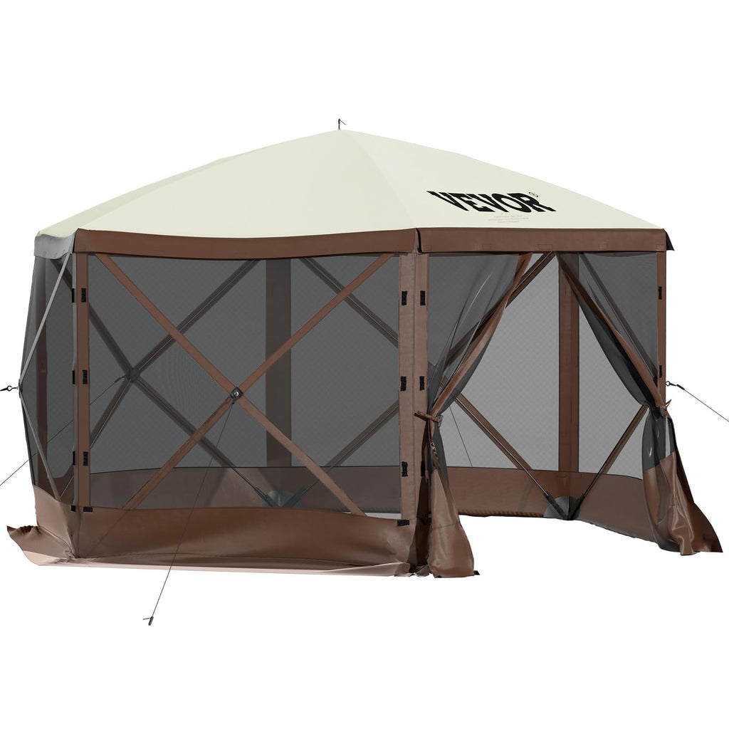 VEVOR Pop Up Gazebo Screen Tent, Pop-Up Instant Gazebo Tents with Mosquito Netting Outdoor Canopy, 6 Sided Sun Shelter 10x10ft with 6 Removable Wind Cloths & 2 Mesh Windows, Pavilion Tent for Patio