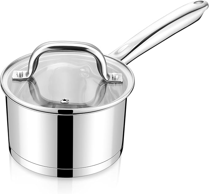 LIANYU 1 Quart Stainless Steel Saucepan, Small Sauce Pan with Lid, Tri-Ply Bottom Multipurpose Pot for Cooking, Straight Side, Dishwasher Safe, Compatible with All Cooktops