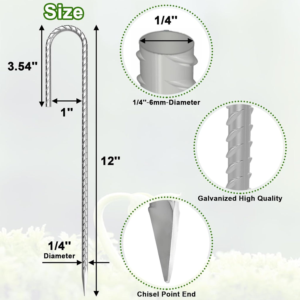 VVOKGO Rebar-Stakes-12-Inch J Hook Galvanized Tent Stakes Heavy Duty, 20-Pack Ground Chain Link Fence Anchors with Chisel Point End for Bounce House, Camping Tents, Outdoor Inflatables Decorations