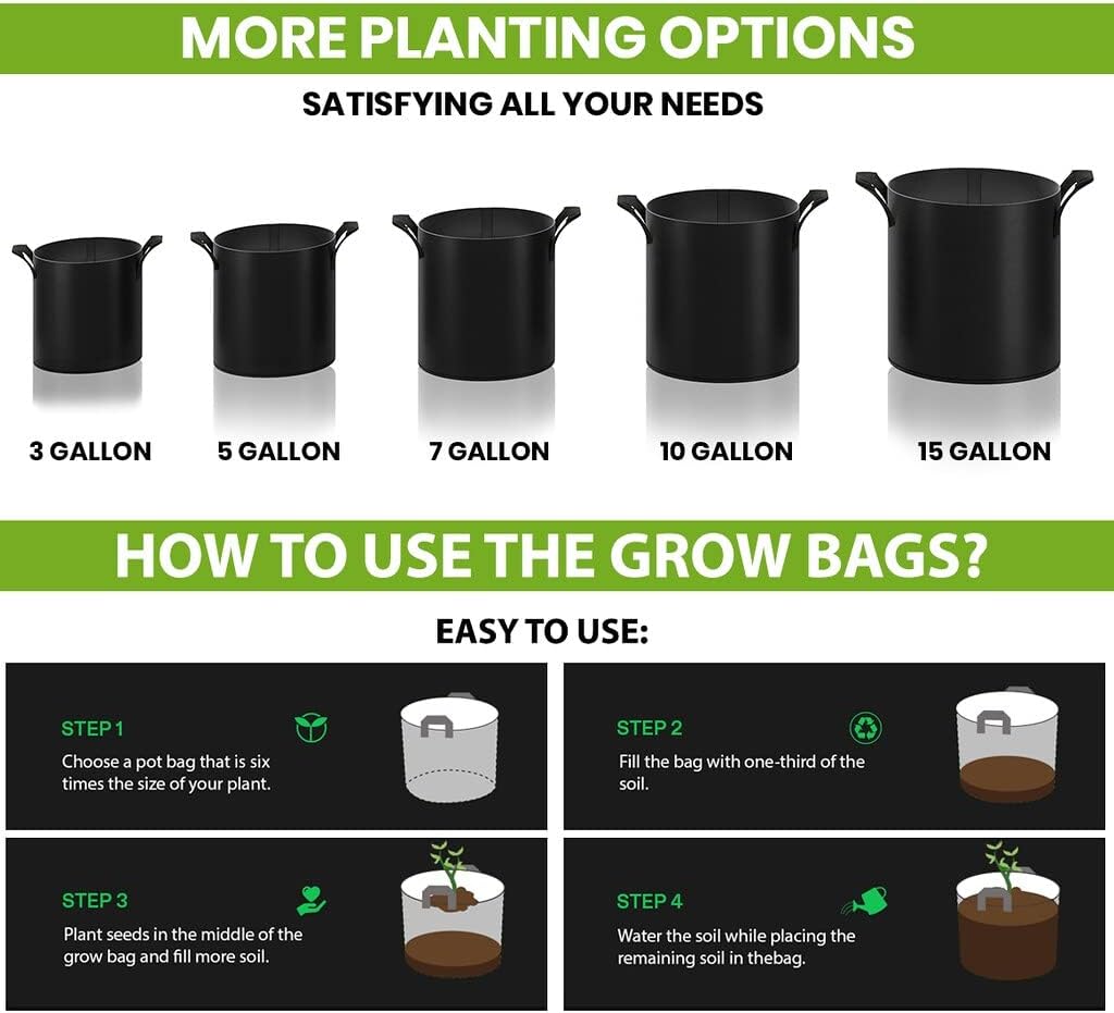 Gardenera Fabric Grow Bags - 50-Pack 3 Gallon Planters with Handles, Ideal for Growing Small Trees and Bushes