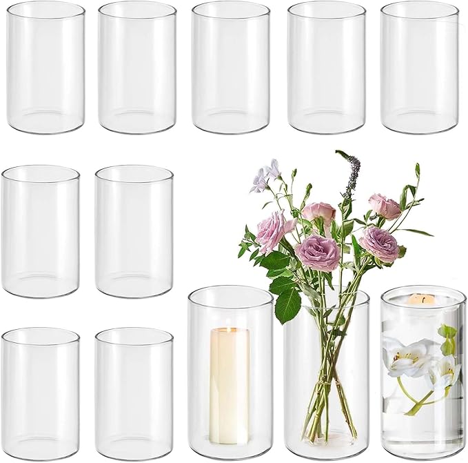 12pcs Glass Vase Cylinder Vases for Centerpieces Small Flower Glass Clear Vases Home Decor Centerpiece Table Flower Vase Decorations for Home＆Wedding Decoration 6 Inch Tall