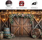 5x3ft Country Wedding Photography Backdrop Rustic Barn Door Photography Backdrop Farmhouse Pink Flower Cabin Wooden Birthday Baby Shower Wedding Bridal Party Banner Photo Booth Props Background