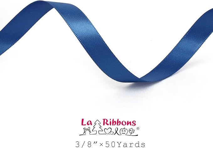 LaRibbons 3/8 Inch 50 Yard Double Faced Satin Ribbon,Royal Blue Small Satin Craft Fabric Ribbon for Gift Wrapping Floral Bouquets Wedding Party Decoration