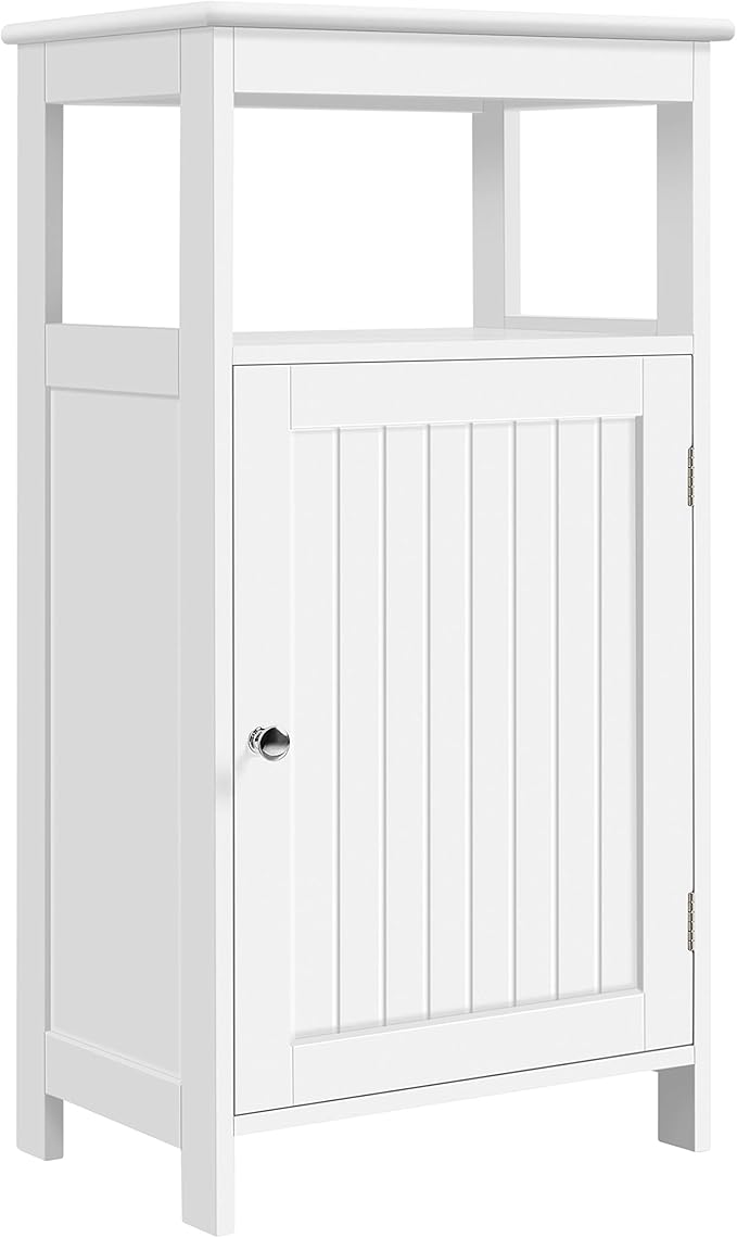 Yaheetech Single Door Floor Cabinet, Bathroom Free Standing Storage Organizer with Adjustable Shelf, Narrow Side Cabinet for Living Room, White