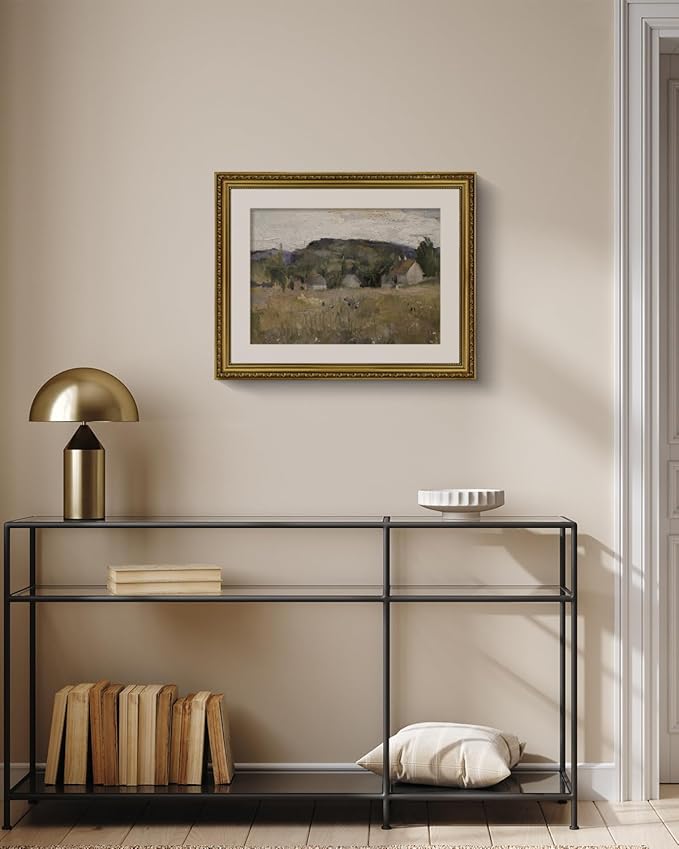 VIYYIEA Gold Framed Wall Art Canvas Print Home Decor Vintage Landscape Art Prints Wall Decor Abstract Serene Countryside Scene Wall Prints Mid Century Modern Decor for Living Room Bedroom 16x20in
