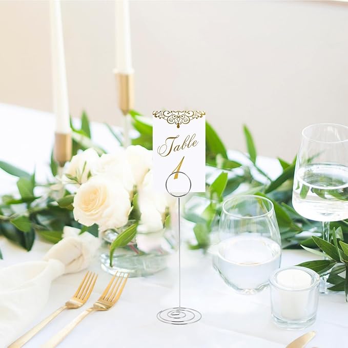 12Pcs Table Number Holder 8.66inch Tall Metal Iron Place Card Holder Lightweight Picture Holder Stand Portable Round Shape Photo Memo Note Holder for Office Wedding Party