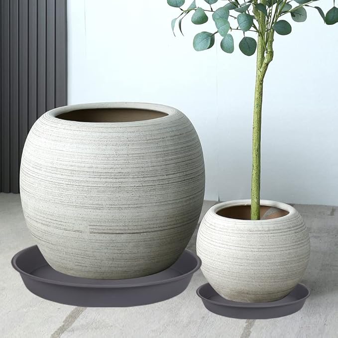 2 Pack of 16 17 inch Plant Saucer (15 inch Base), 2.3" Depth, Plant Trays for Pots, Plastic Plant Saucers for Indoors, Bird Bath Bowls, Flower Pot Drip Trays for Planter (17", Cement)