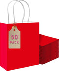 qiqee 50-Packs Red Paper Gift Bags with Handles Bulk 11"x8.3"x4.3" Medium Size Paper Bags Multiple Uses