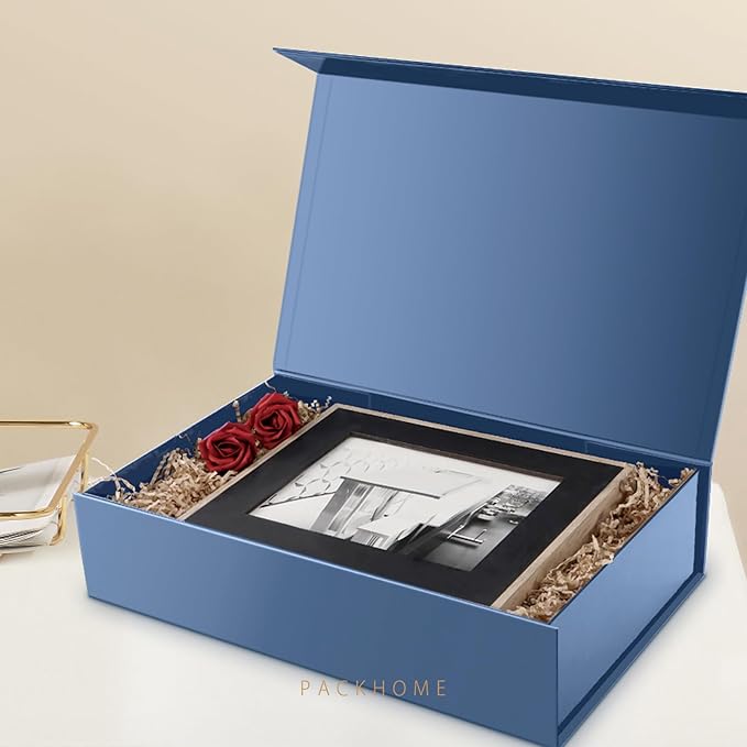 PACKHOME 6 Extra Large Gift Boxes 17.5x11.3x4.3 Inches, Sturdy Shirt Boxes with Magnetic Lids for Clothes and Large Gifts (Glossy Blue)