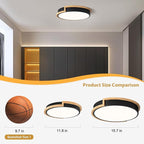 Dimmable Wood Flush Mount Ceiling Lights, Modern LED Black 5CCT 2700K-6000K Lighting Fixtures, Round Ceiling Lamp for Kitchen Living Room Dining Room Bedroom, 15.8in