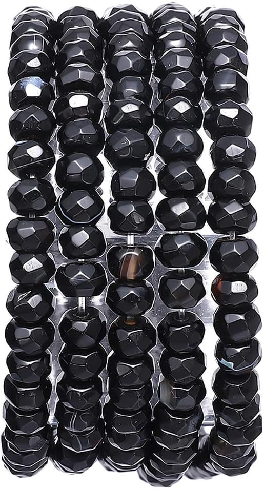 Faceted Natural Black Agate Stone Rondelle 4x6mm Loose Semi Gemstone Beads for Jewelry Making 38cm