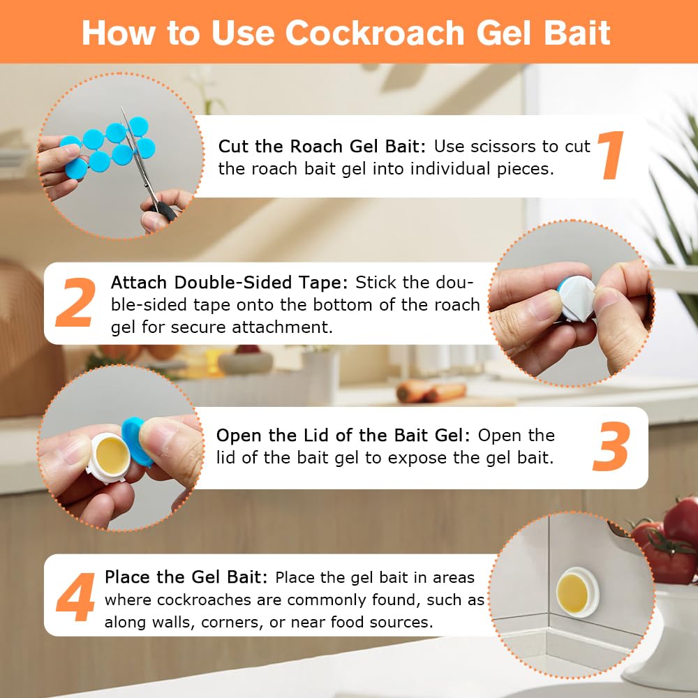 32 Pack Cockroach Gel Bait, Highly Effective Roach Killer Indoor Infestation Solution, Fast Acting Cockroach Killer Indoor Home Kitchen Use, Easy to Apply & No Mess Roach Bait, Long-Lasting