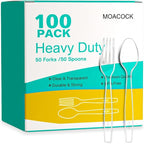 100 Count Plastic Silverware, Heavy Weight Plastic Forks Spoons Disposable Utensils Cutlery Set for Wedding Party Supplies Everyday Use