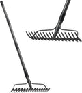 Bow Rakes for Lawns, 17 Prongs 17" Wide Heavy Duty Metal Garden Rake Long Handle 50", Adjustable Rock Yard Thatch Rake for Leaves Gardening Loosening Soil Mulch Gathering Leaf