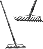 Bow Rakes for Lawns, 17 Prongs 17" Wide Heavy Duty Metal Garden Rake Long Handle 50", Adjustable Rock Yard Thatch Rake for Leaves Gardening Loosening Soil Mulch Gathering Leaf