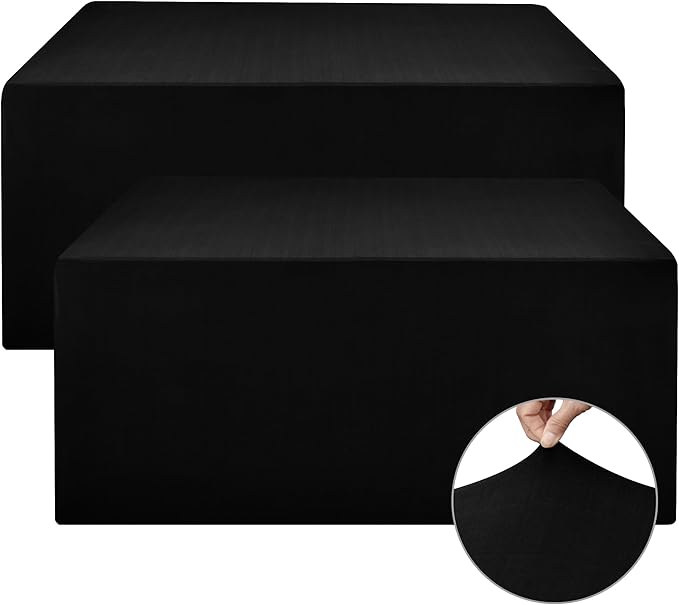 Nasitos Spandex Fitted Table Covers for 8 Foot Tables - 96 x 30 Inch - 2 Pack Black Stretch Table Clothes, Rectangle Fabric Tablecloths for Parties, Trade Show, Craft Show, Birthday