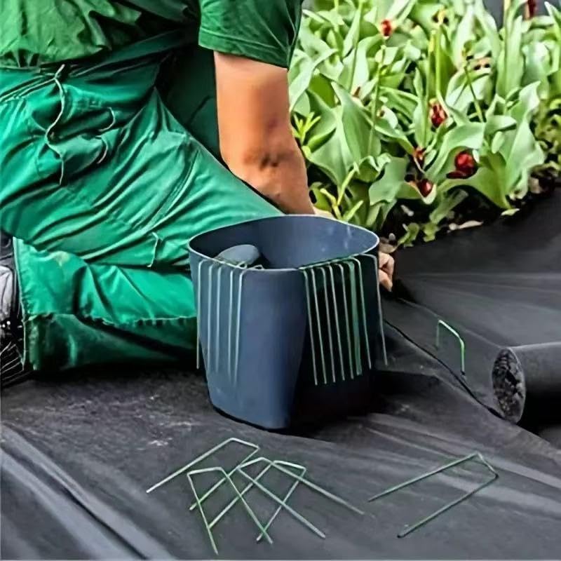 8 inch 20 Pack Green Galvanized Landscape Staples 11 Gauge Garden Stakes Pins Anti-Rust Ground Stakes U-Shaped Tent Stakes are Used for Weed Barrier, Irrigation Tubing, Yard Lawn, Landscape Fabric