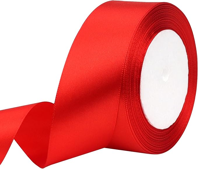 Red Solid Satin Ribbon 1-1/2 Inch 25 Yards Solid Polyester Fabric Ribbon for Gift Wrapping Wedding Christmas Baby Shower Birthday Party Decoration Handmade Immortal Flower Craft