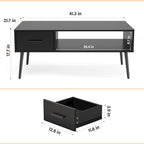HAIOOU Coffee Table, Mid Century Modern Style Cocktail Table TV Stand with Drawer, Open Storage Shelf, Stable Floor-Anti-Scratching Pine Leg for Home, Office, Living Room - Black