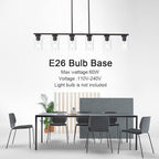 6-Light Kitchen Island Lighting Fixtures, Clear Glass Farmhouse Pendant Lights Hanging Chandelier in Oil Rubbed Bronze for Dining Room Table Cafe Bar