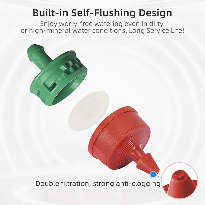 60PCS 0.25 GPH Pressure Compensating Drip Irrigation Spot Watering Drippers/Emitters, Self-Cleaning Constant Flow Drip Irrigation Emitters Heads Irrigation Drippers Parts for Drip Irrigation System