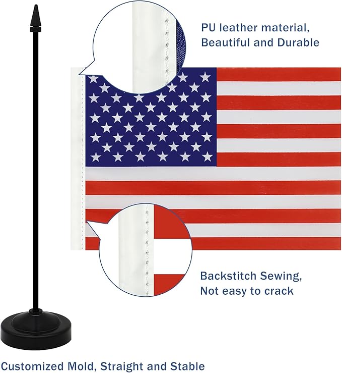 NQ American Desk Flag Set, 8.3 X 5.5 Inch Small American Flags on Stick, Mini American Flag with Stand Base, US Flag Decor for Table, Office, Home, Festival Decoration (4 Pack)