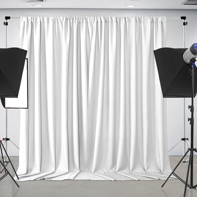 Joydeco White Photography Backdrop Curtains, White Backdrop Drapes for Wedding Decorations, Wrinkle Free Polyester 5ft x 7ft Fabric Drape 2 Panels with Rod Pockets
